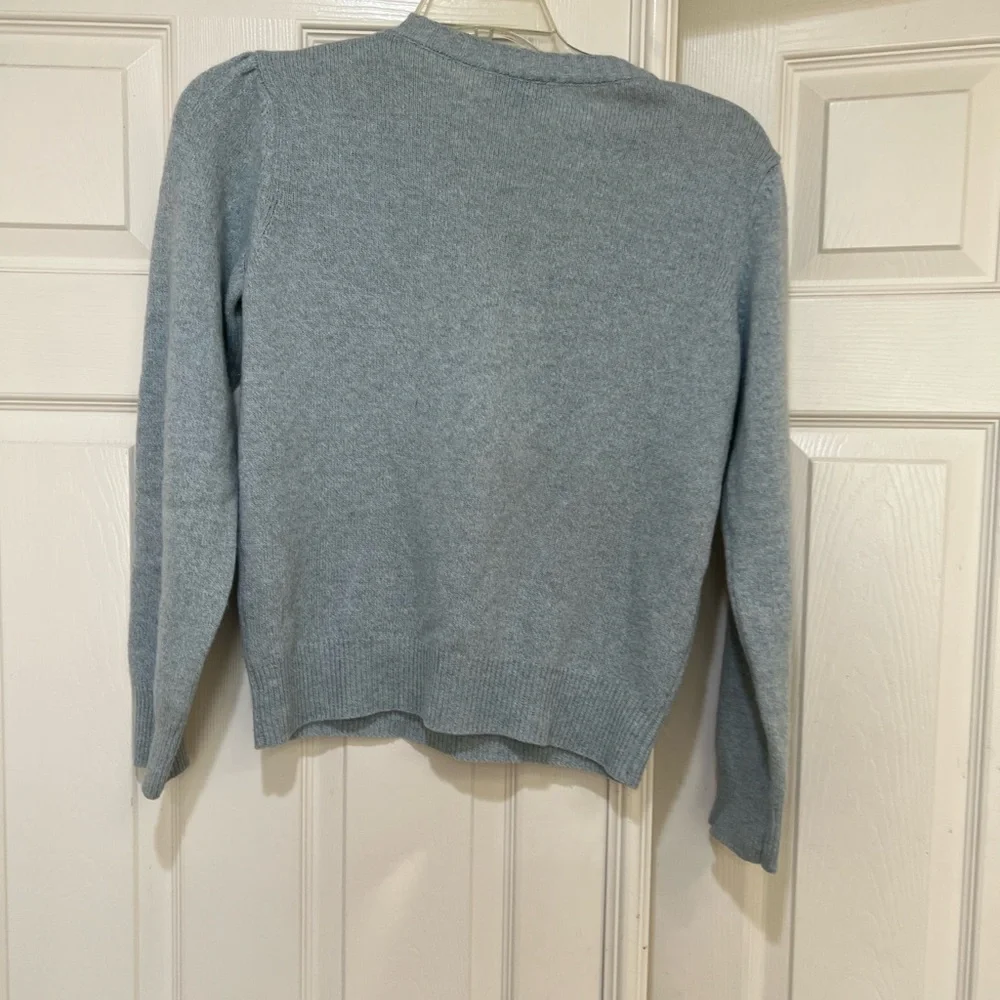 A.P.C Women’s Blue Wool Cotton Micro Puff Sleeve Crew‎ Neck Sweater Medium